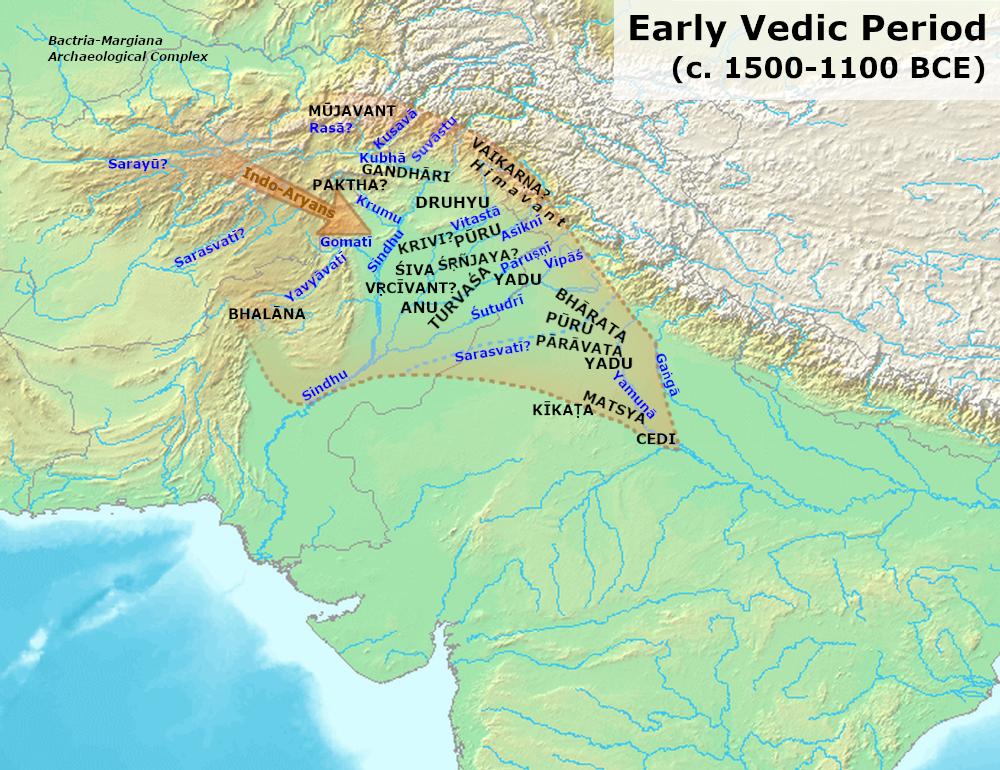 Figura 2. Principali nomi geografici e di tribù menzionate nei Veda.