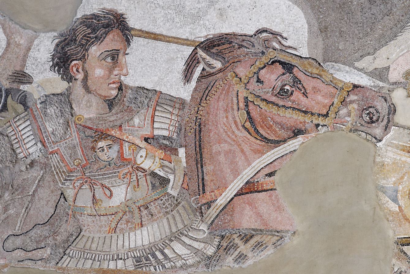 Figura 1. Napoli, Museo Nazionale. Mosaico da Pompei, particolare con Alessandro a cavallo.